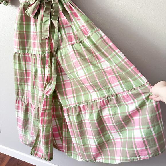 SZ Blockprints Emily Green/Pink Plaid Maxi Wrap Dress women’s size medium - Picture 4 of 11